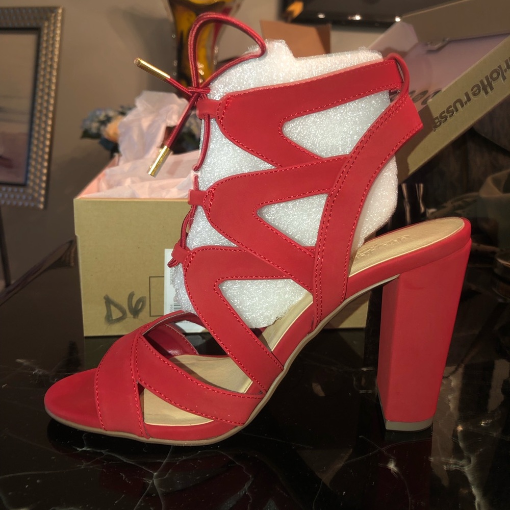 NWT red laced up heeled sandals